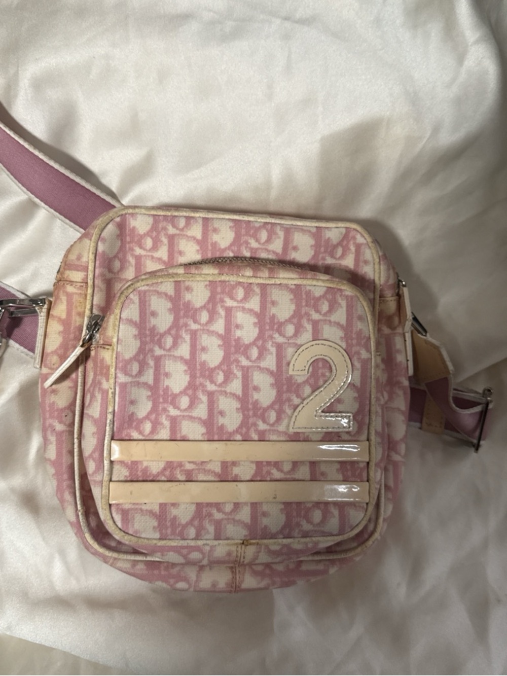 Pink Monogram Crossbody Bag with '2' Patch